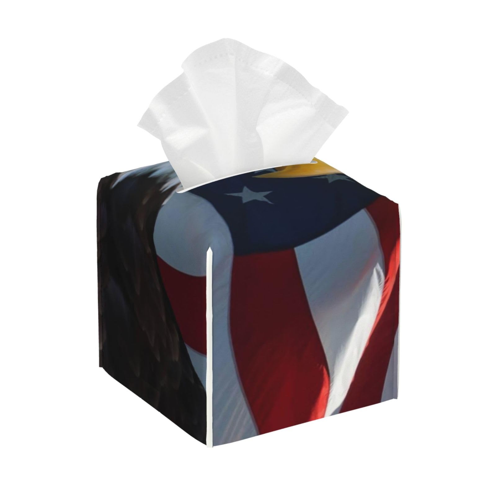 American Flag with Bald Eagle PVC Cube Tissue Pack for Home Office Bathroom Use