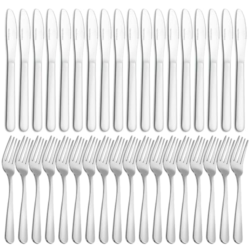 Pleafind 36 Piece Knife and Fork Sets, Stainless Steel Knives and Forks Set, Dinner Forks Set of 18 & Steak Knives Set of 18, Mirror Polishing Cutlery Set for Home/Kitchen/Restaurant, Dishwasher Safe