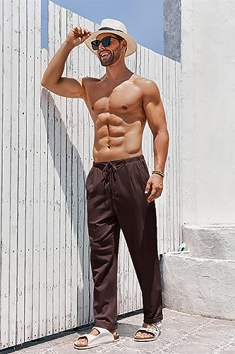 Image of Gafeng Mens Linen Pants Yoga Casual Beach Summer Harem Baggy Trousers