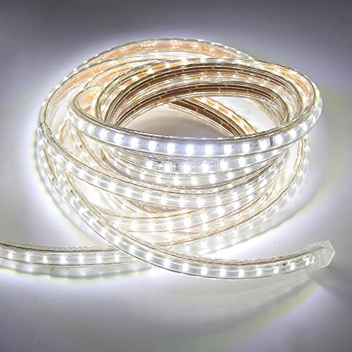 HEGEHE SMD 3014 LED Strip Light with Switch Power Cord, 220V Waterproof Kitchen Cabinet Ceiling Home Garden Deck Rope Light White (5 Meters)
