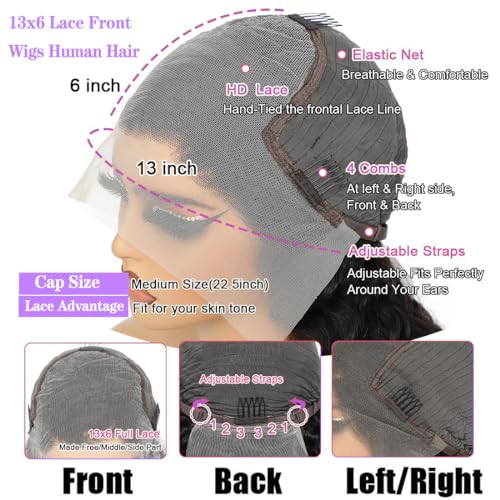 Image of JTMMP 14 Inch 13x6 Lace Front Wigs Human Hair 200% Density Body Wave Lace Front Wig Human Hair HD Transparent Natural Color