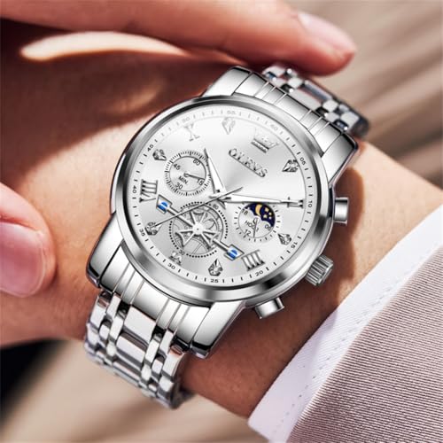 Image of OLEVS Watches for Men Dress Chronograph Luxury Stainless Steel Big Face