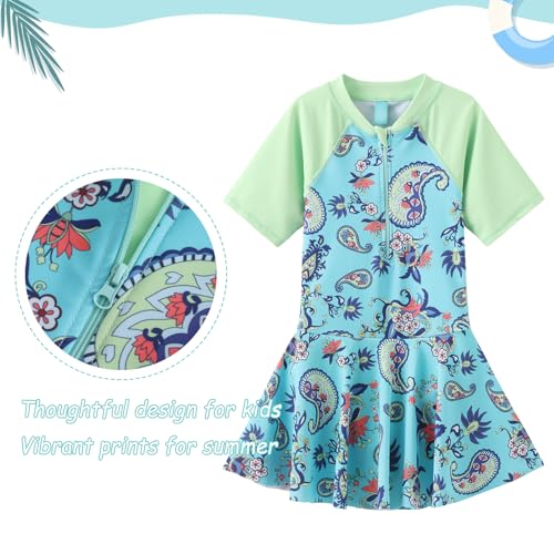 Image of Girls One Piece Swimsuits Short Sleeve Swim Dress for Girls Hawaiian Skirted Bathing Suit Summer Swimwear 3-16 Years