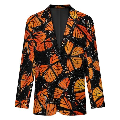 Orange Monarch Butterflies Printed Men's Suits Dress Business Formal Suit Print Jackets Coat For Wedding Party4