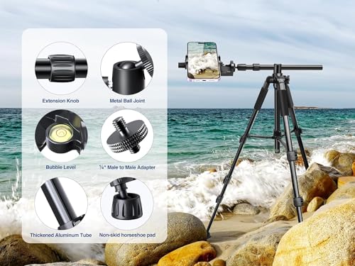 Elitehood Overhead Stativ Handy, 180 cm Horizontal iPhone Stativ mit 360° Verstellbarem Kugelkopf, Hoher Tripod iPhone für Videoaufnahmen mit 63.5cm Lang Arm mit Tragetasche/Cliphalterung