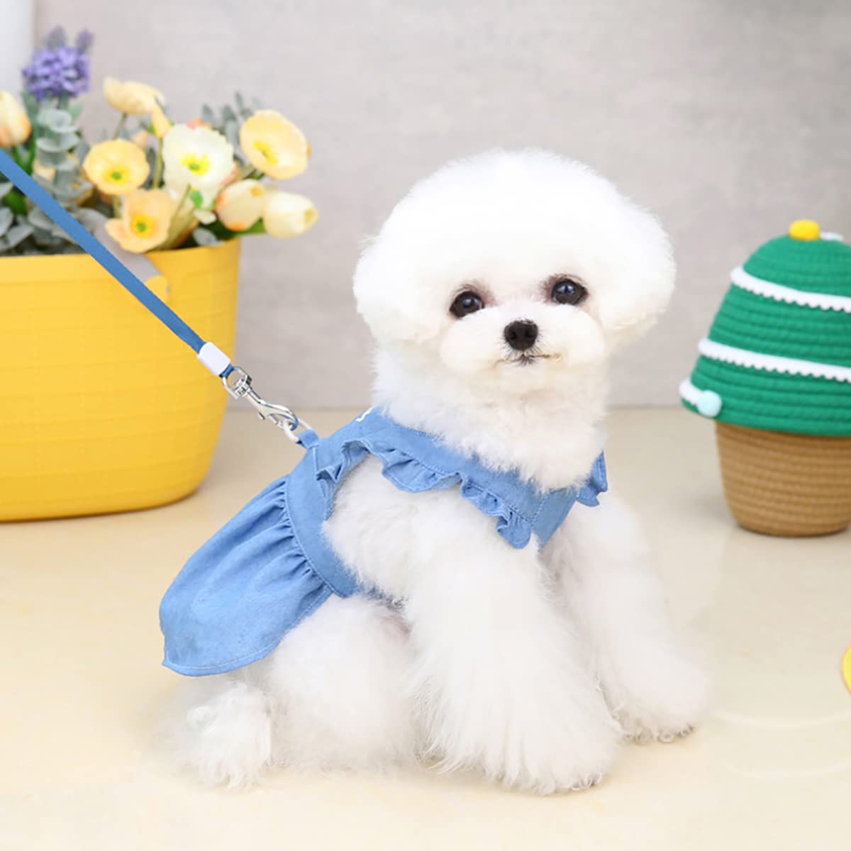 Dog Dress Puppy Luxury Skirt Clothes Princess Dresses Wedding Evening Tutu Skirt Denim Skirt for Small Dog Girl Light Blue M