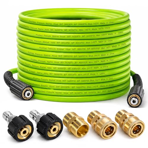 Hourleey Pressure Washer Hose 50 FT, 3600 PSI Flexible Kink Resistant Power Washer Hose Replacement, 1/4' Quick Connect Pressure Hose Extension, Green