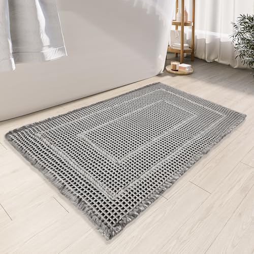 BULULOM Bath Matts,Upgraded Waffle Super Absorbent Bath Mat,Bathroom Rugs Non
