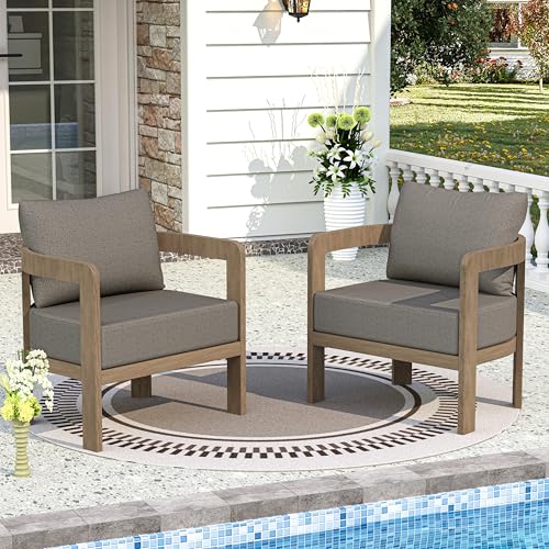 Outdoor Furniture Set, 2Pcs Patio Armchairs, Metal Modern Outside Furniture with 6'' Thick Cushions, Outdoor Conversation Set Balcony Chairs for Backy
