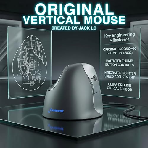 Image of Evoluent - World's Original Vertical Mouse, Wired Ergonomic Mouse for Right Hand, Medium to Large, Helps with Carpal Tunnel and Wrist Strain, Customizable 6 Buttons, 4 Speed Settings, Comfortable Grip