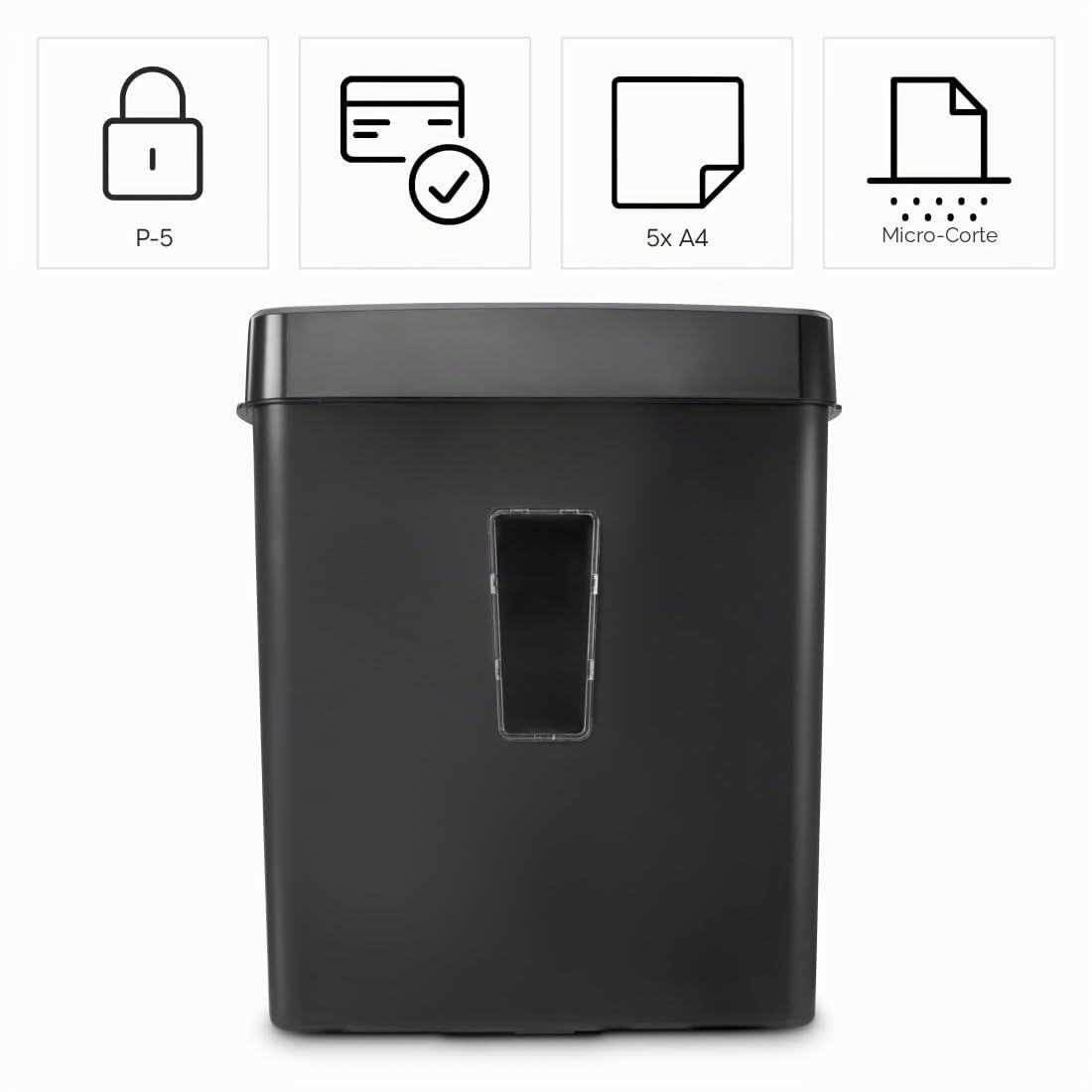 Hama |Trituradora Papel Nivel Seguridad E-2,O-1,P-5,T-2, Negro | Destructora Papel, 31x16,4x38cm, Niv Ruido: 68db, Velocidad: 2,5m/min, 15mm Corte, 5 Hojas A4, Tarjetas crédito, Grapas