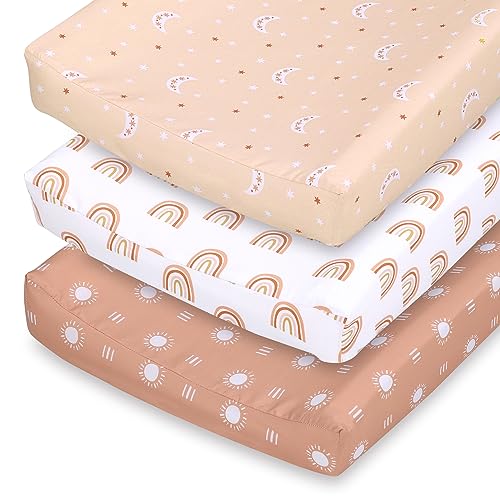 Image of The Peanutshell Changing Pad Covers for Girls or Boys, Unisex 3 Pack, Boho Rainbow