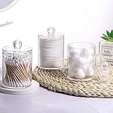 DDSHUN 3 Pack Qtip Holder Dispenser for Cotton Ball, Swab, Round Pads, Floss - 10 oz Clear Plastic Apothecary Jar Set Bathroom Canister Storage Organization, Vanity Makeup Organizer - Image 4