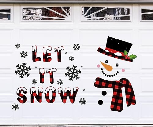 Whaline 43Pcs Plaid Christmas Garage Decoration Magnet Sticker Garage Door Decal Snowman Magnet Refrigerator Sticker Red Black Car Sticker for Christmas Party Home Garage Door Decoration