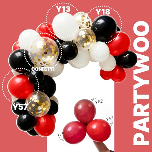 Image of PartyWoo Red and Black Balloons 65pcs 12 Inch Matte Black Red White Confetti Balloons for Graduation Men Birthday Wedding Anniversary Bachelorette Racing Car Casino Retirement Party Decorations