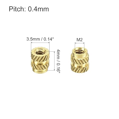 Miniatura 11 de uxcell Tuercas de inserción moleteadas, 120 piezas M2 x 0.118 in L x 0.138 in OD impresión 3D tuercas de latón roscadas hembra insertos de latón