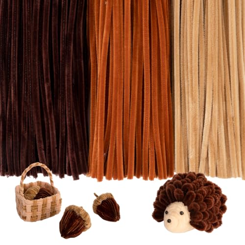 Caydo 300 Pieces Brown Pipe Cleaners, Thick Fluffy Chenille Stems, Pipe Cleaner Crafts for Arts & Crafts, Perfect for Making Animals, Flowers, and Festive Decorations