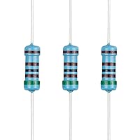 Vista 100 de 100 resistencias de 1 ohm 1/2 W (0.5 vatios) ±1% tolerancia de película metálica, resistencia fija de múltiples valores de resistencia opcional