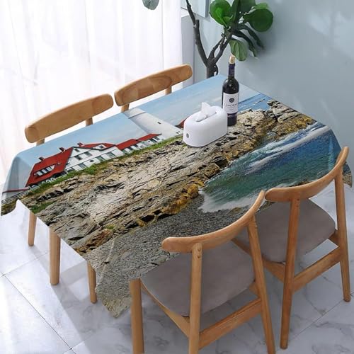 Tizhweqo Mantel Mesa Rectangular Faro, Manteles Antimanchas Paisaje Marino, 3D Impresión Mantel Impermeable Lavable para Cocina Salón Comedor, 140x200 cm Q.P2286