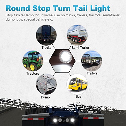 Partsam 2Pcs 4" Round White 24 Led Truck Trailer Light Reverse Backup Running Light + Chrome/Wire #TOP4