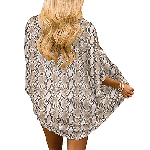 Women's Chiffon Kimono Cardigan Snake Print Silk Satin Animal Pattern Short Sleeve Casual Shawl Kimono Cover Up 021/Snake Xl #TOP1