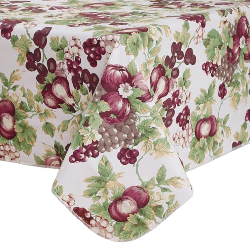 Image of Walrus Heavy Duty Vinyl Tablecloth with Flannel Backing Waterproof Oil-Proof Plastic Table Cloth Stain-Resistant Wipeable Rectangle or Square Table Cover for Indoor and Outdoor (Fruits, 52x70 Inch)