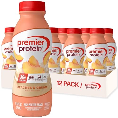 Premier Protein Shake, Peaches & Cream, 30g Protein, No Added Sugar, 24 Vitamins & Minerals to...
