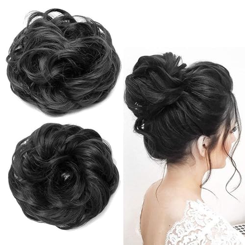Image of CLITZ Hair Extension |Hair Extensions| Extension Hair | [PACK OF 2] Messy Bun Hair Extension for Women & Girls [NATURAL BLACK BUN ]