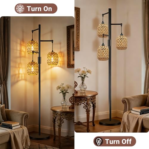 Image of 3 Pack Rattan Lamp Shades Boho Hanging Light Lamp Shades, Woven LampShades for Floor Lamps Rattan Pendant Lights Boho Lamp Ceiling Light, Table Lamps, Plug in Pendant Light