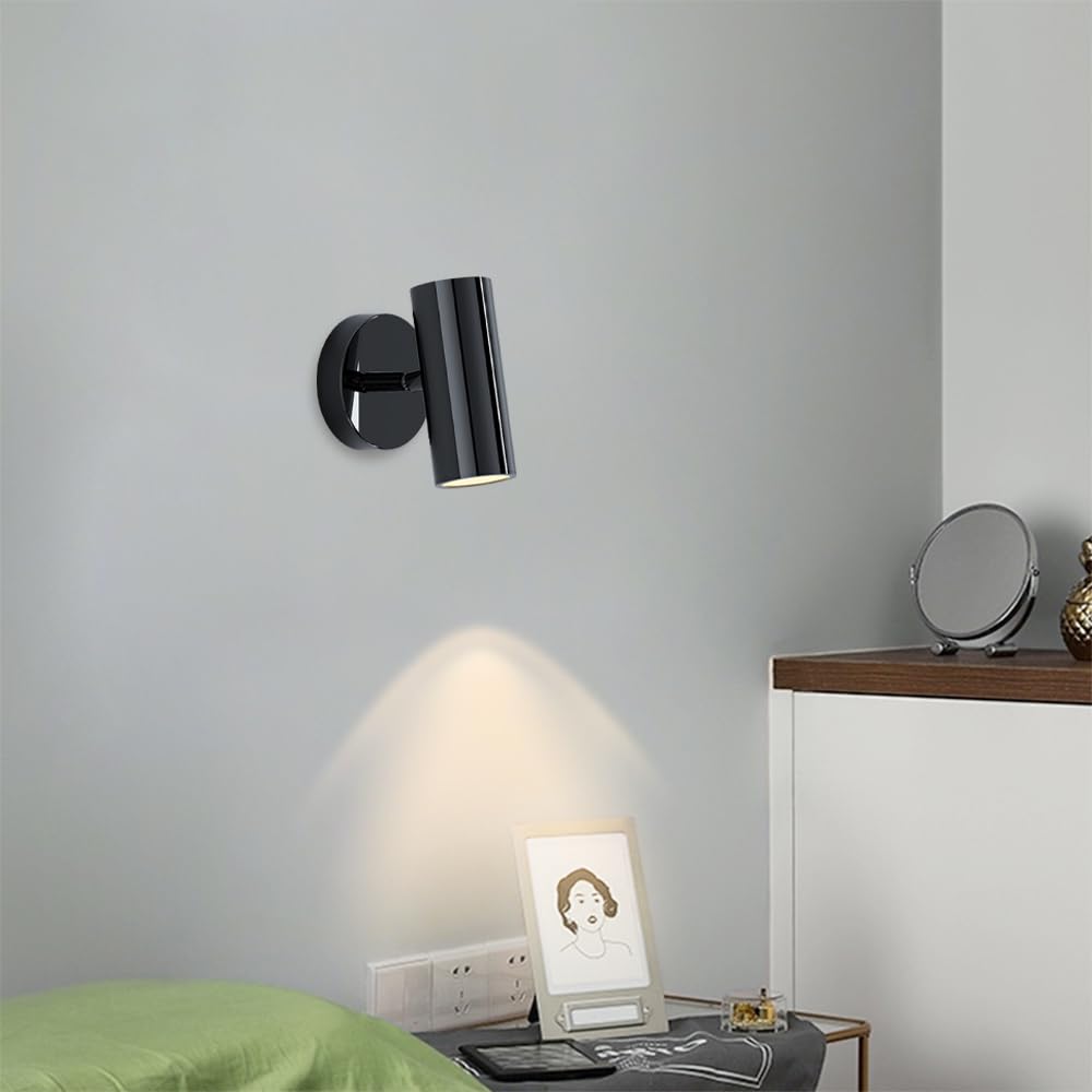 Regulowana lampa ścienna do czytania 15 °, mini metalowy kinkiet ścienny z galwanizowanym perłowym czarnym wykończeniem, lampka ścienna nocna, gniazdo GU10, nowoczesne proste kinkiety do sypialni
