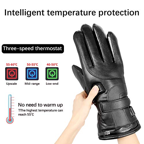 Wodesid Electric Heated Gloves Rechargeable Leather Gloves for Men Women Heating Thermal Gloves Motorcycle Ski Snow Warmer Mitten Glove Arthritis for Winter Outdoor Indoor Sports (Leather Gloves) - Thumbnail 2
