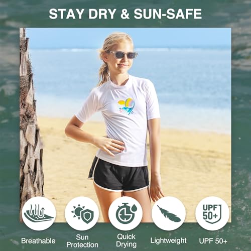 Image of Kanu Surf Girls' Jade Rash Guard UPF 50+ Sun Protection Short Sleeve Swim Shirt