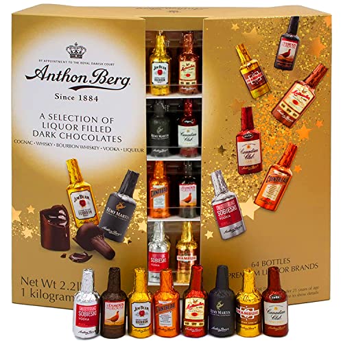 Caja de regalo de chocolates oscuros con relleno de licor de Anthon Berg, paquete surtido (paquete de 64)