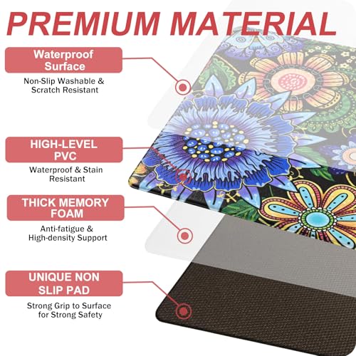 Likiyol Boho Kitchen Rugs, Boho Floral Anti Fatigue Kitchen Mat For Floor thumb #4