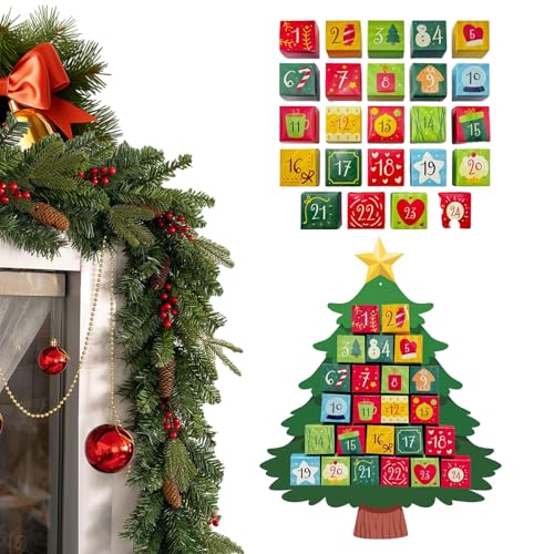 Calendrier de l'Avent de Noël en bois avec finitions artisanales haut de gamme pour arbre festif