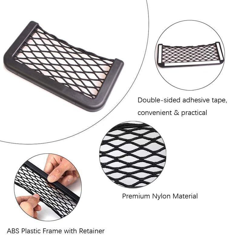 Image of Universal Car Seat Side Storage Net Pocket, Elastic Mesh Phone Holder, Accessories for Mobile Phone, Wallet, Keys, Sunglasses Automobiles, Pocket Organizer String (Black, 1 Pcs)