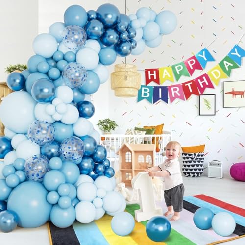 Image of Toys Treasure Blue Birthday Decoration Kit 104 Pcs - Dark Blue Light Blue Party Decorations for Boys with Balloons Happy Birthday Banner Birthday Party Supplies