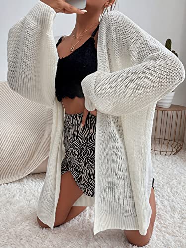 Shein Women's Open Front Long Sleeve Ribbed Knit Oversized Cardigan Sweaters Outwear White L #TOP3