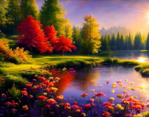 Paysage de jardin avec lac toile SERENDIPITP pour intérieur zen