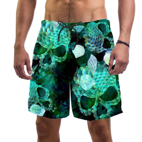 Short de bain homme crâne vert séchage rapide pour la plage
