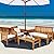 Tangkula 4 Piece Outdoor Acacia Wood Sofa Set with Water Resistant Cushions, Padded Patio Conversation Table Chair Set w/Coffee Table for Garden, Backyard, Poolside (1)