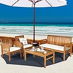 Tangkula 4 Piece Outdoor Acacia Wood Sofa Set with Water Resistant Cushions, Padded Patio Conversation Table Chair Set w/Coffee Table for Garden, Backyard, Poolside (1) - Image 2