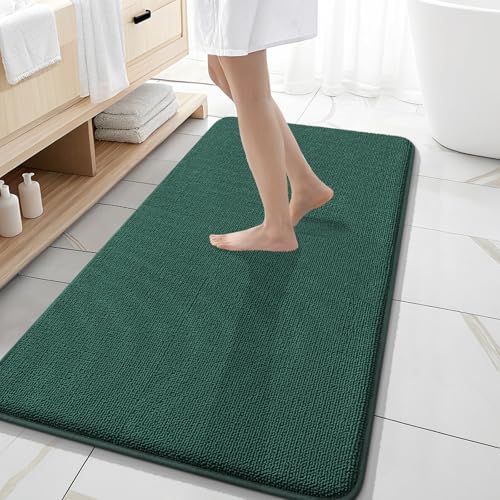 Image of OLANLY Thick Memory Foam Bathroom Runner Rugs 47x20, Extra Soft Absorbent Long Bath Rug, Quick Dry Bath Mat, Non-Slip, Washable Mat for Bathroom, Tub and Shower, Home Decor Accessories, Blackish Green