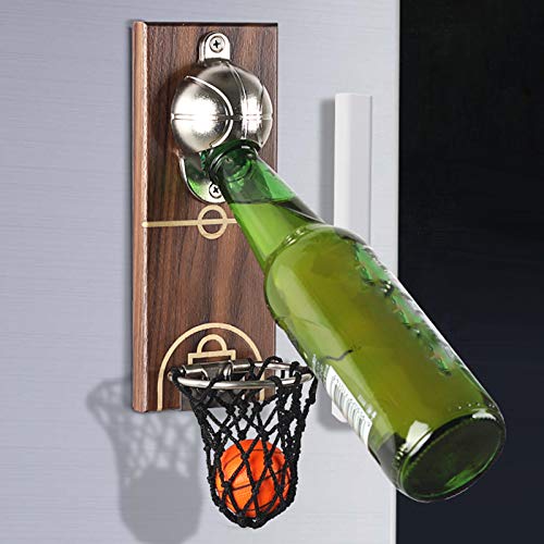 Cokritsm Magnet Wall Mounted Bottle Opener with Cap Collector Catcher Basketball Beer Opener Ideal Gift for Beer Lovers As Kitchen Yard Bar Decoration