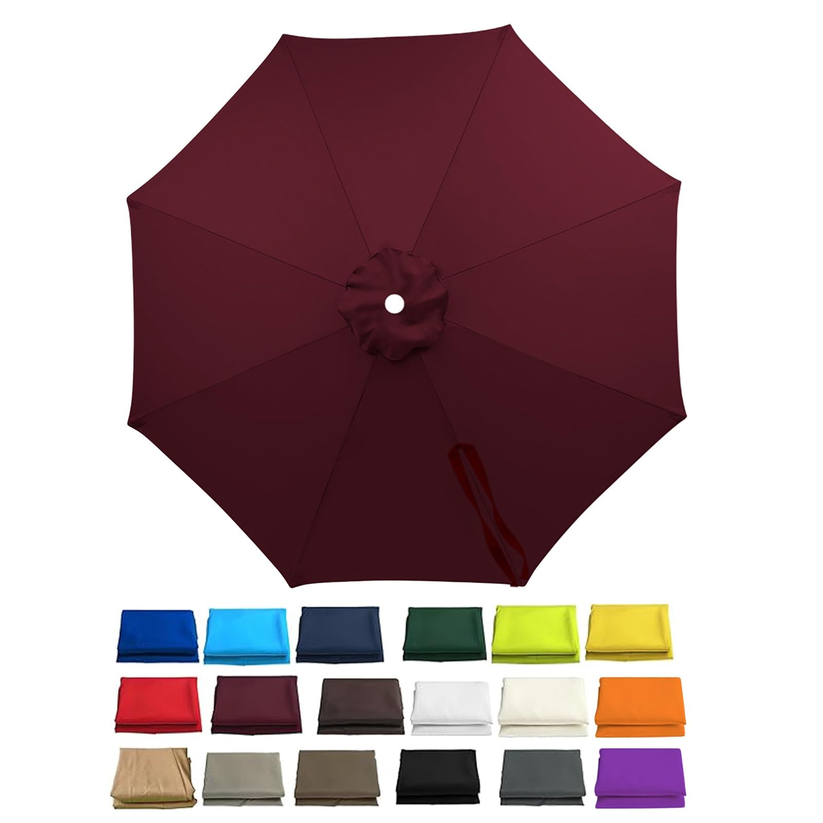 Garden Parasol Replacement Cover, 2m 2.3m 2.5m 2.7m 3.0m 4.0m 6/8 Arms Sun Umbrella Canopy Replacement Outdoor Market Patio Table, UV-Block Waterproof Polyester Cloth Fabric(Dark Red,6ribs/3m)