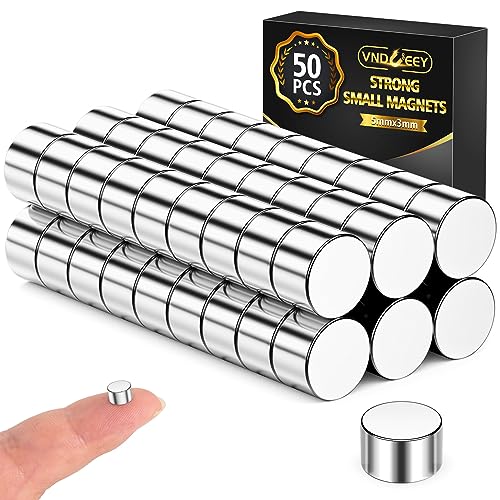 VNDUEEY 50 stycken 5 mm x 3 mm starka neodym-magneter, rund, silver, perfekt för forskning, hantverk, kylskåp, kontor, magnettavla, organisation