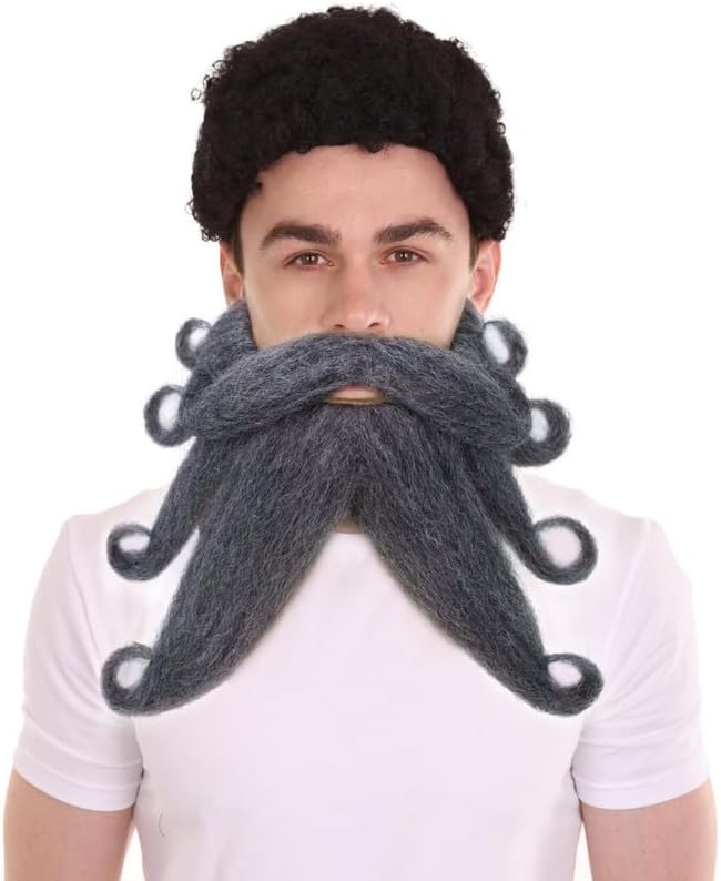 Men's Davy Jones-Inspired Ash Grey Pirate Beard and Mustache, Flame-Retardant Synthetic Fiber