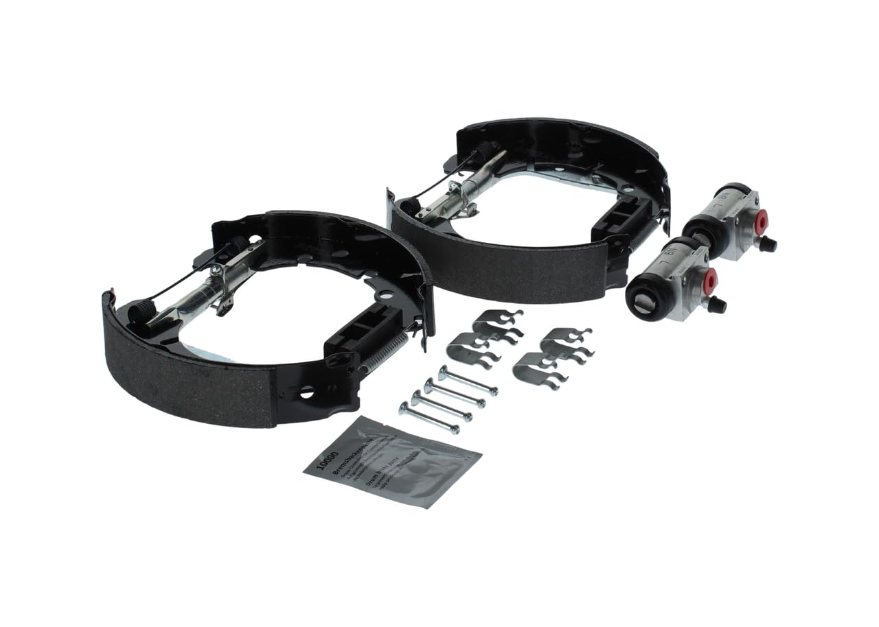 BOSCH Kit ganasce freno 0204114625 | Kit freno a tamburo posteriore - 1 set preassemblato, 2 cilindri freno a ruota, 4 ganasce freno