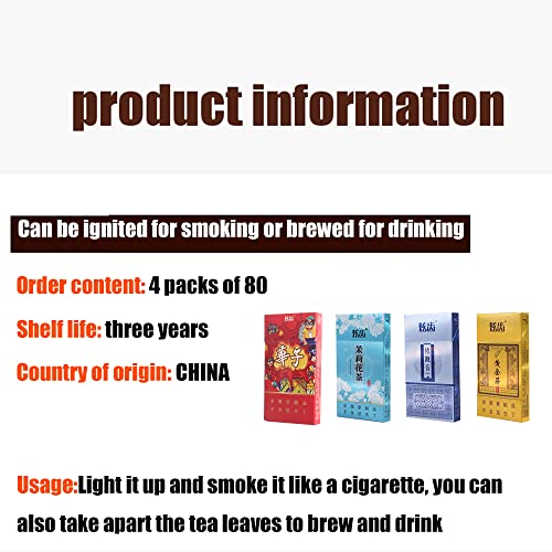 Thin Tea Herbal Cigarettes, Tobacco and Nicotine Free, 4 Packs 80 Smokes
