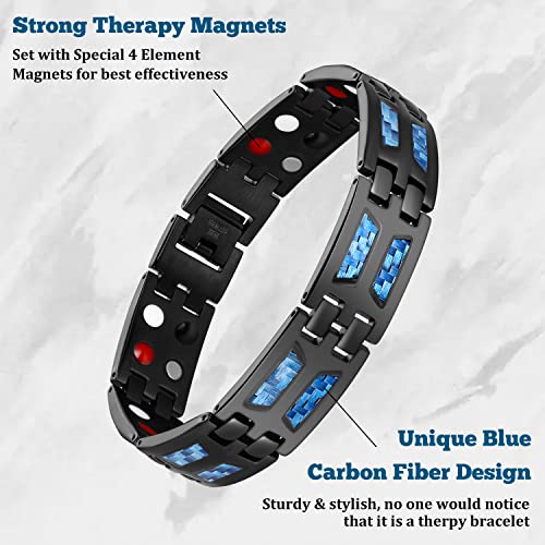 Feraco Lymphatic Drainage Therapeutic Magnetic Bracelets For Men Arthritis Relief Lymph Detox Unique Blue Carbon Fiber Titanium Steel Magnetic Bracelet For Men Carpal Tunnel Healing #TOP7